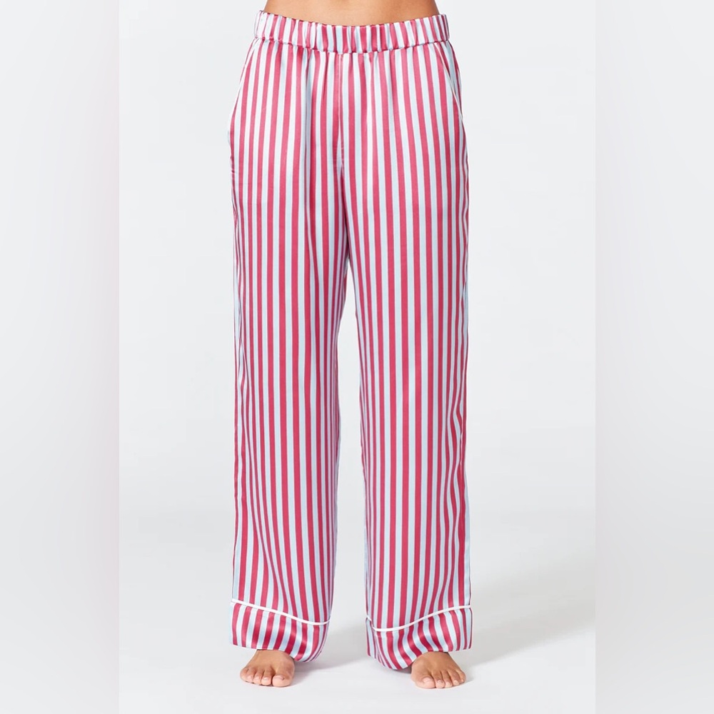 Hesper Fox Evie Silk Pajamas - Camargue Red and Blue Striped Pants XL